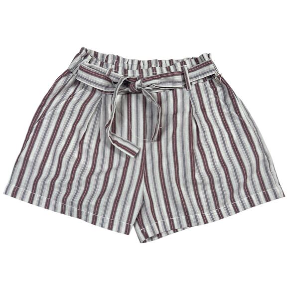 Ci Sono Shorts Womens Small Linen Blend Striped Attached Waist Tie Pockets Beach - Picture 10 of 10